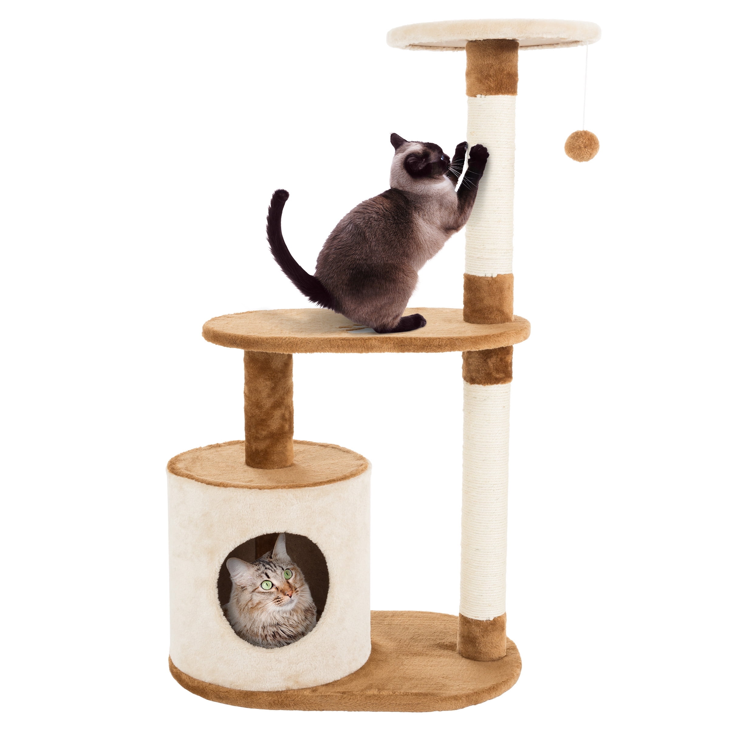 Three-Tier Beige and Brown Sisal Cat Tree Tower
