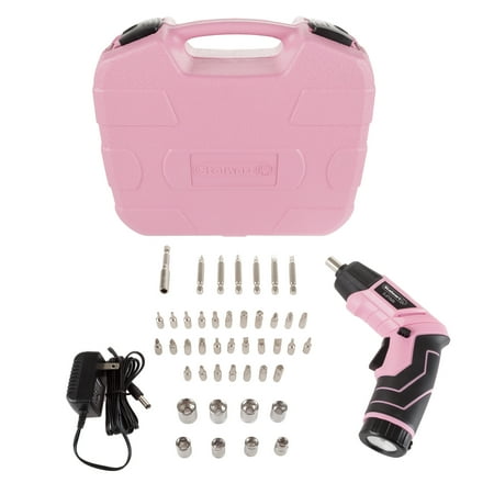 Pivoting Screwdriver 45 Pc. Set-Pivoting Cordless Power Tool with Rechargeable 3.6V Lithium Battery LED Lights Bits Sockets and Case by Stalwart