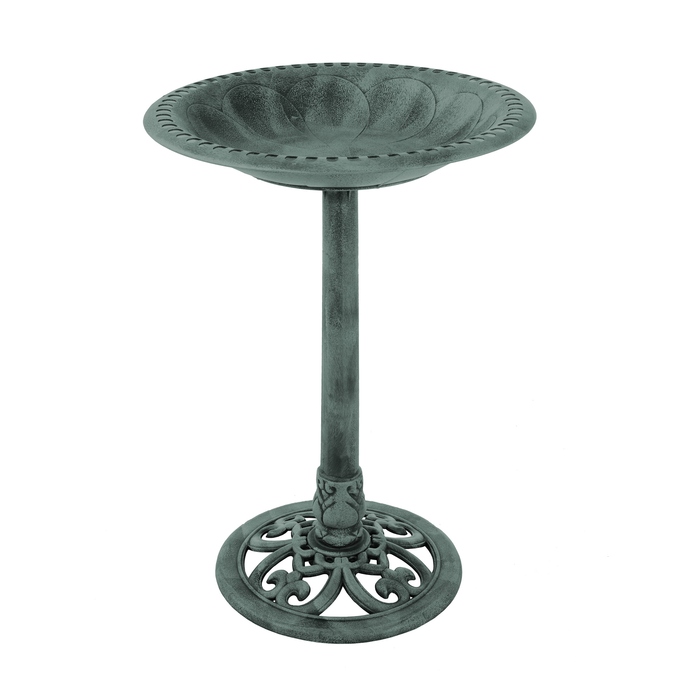 Antique Patina Green Weather-Resistant Plastic Bird Bath with Stand