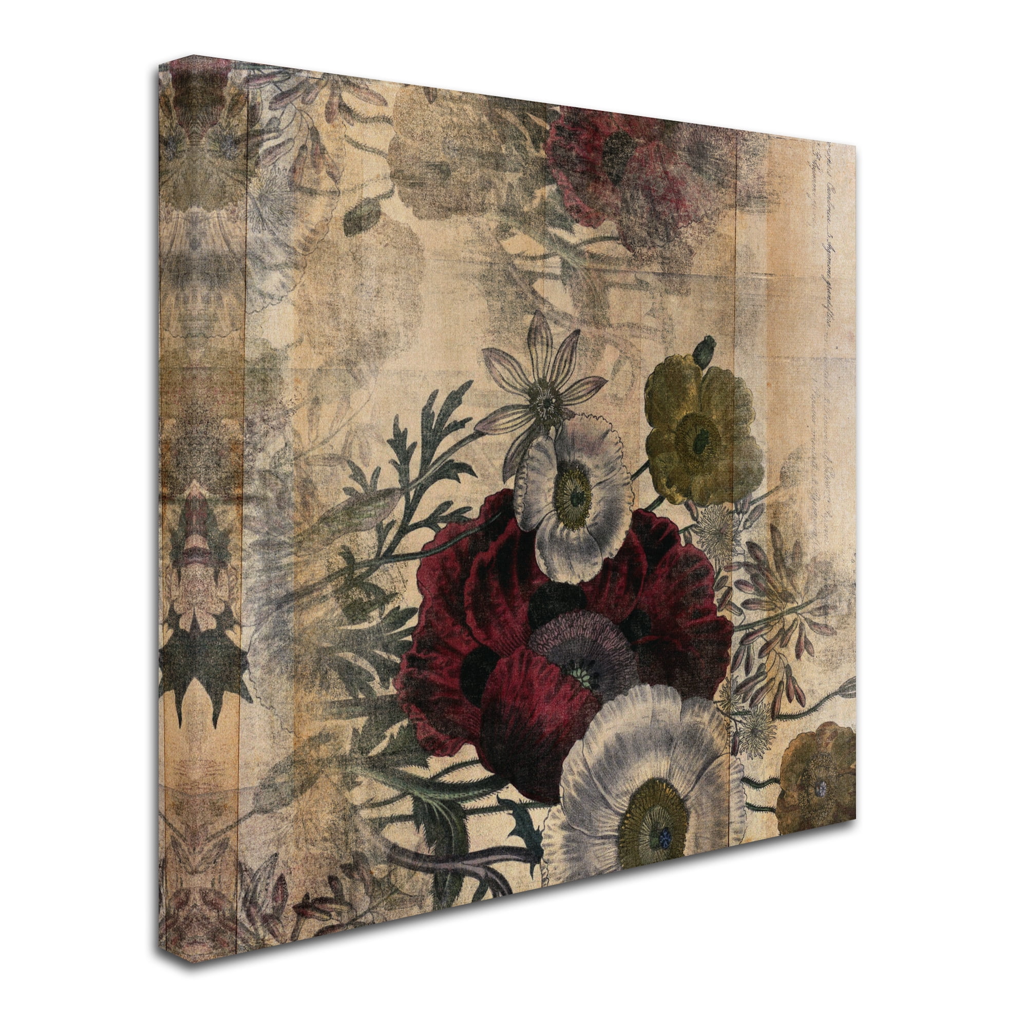 Large Burgundy and Green Floral Abstract Canvas Print