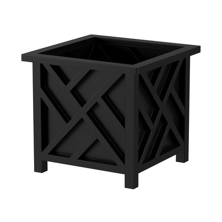 Pure Garden Lattice Planter Box 14.75-inch Black Outdoor Plant Pot