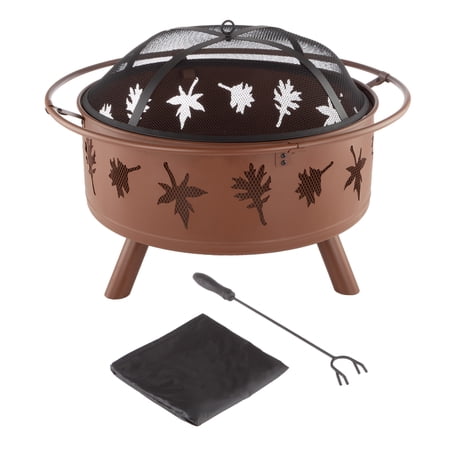 Pure Garden 32-Inch Outdoor Wood Burning Fire Pit with PVC Cover (Rust)