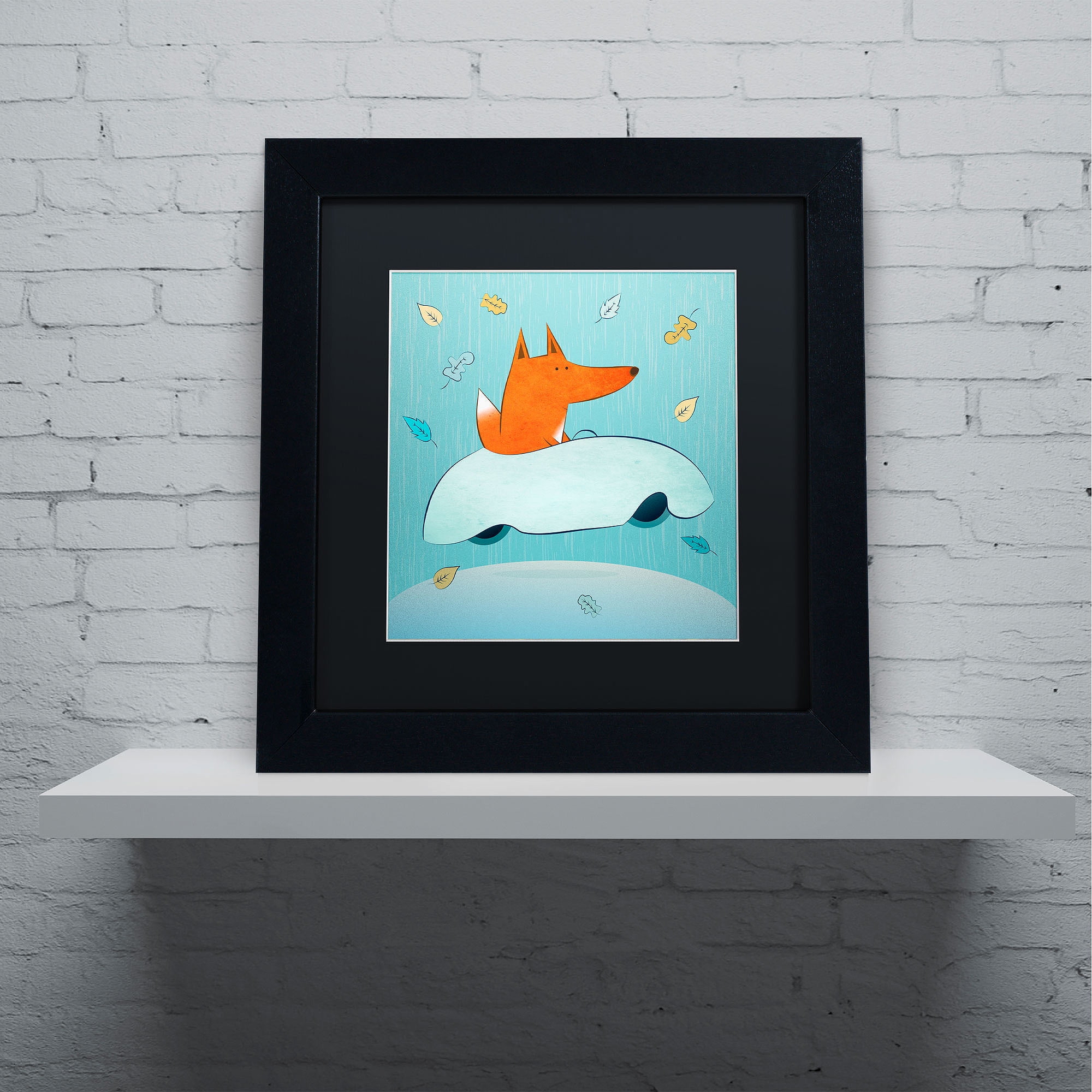 Carla Martell 'Fox in Car' Black Matted Framed Art