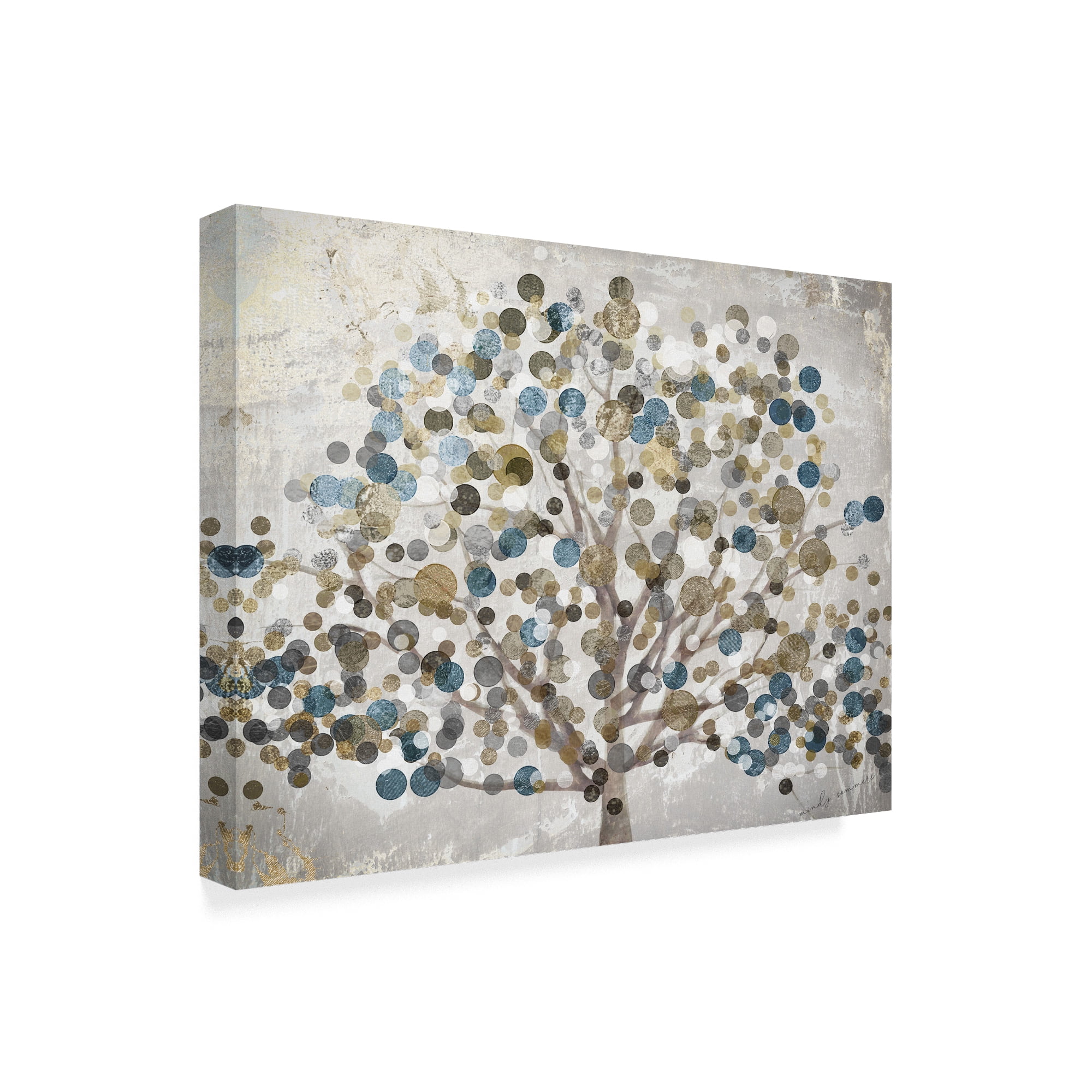 Bubble Tree Canvas Art with Blue and Beige Accents