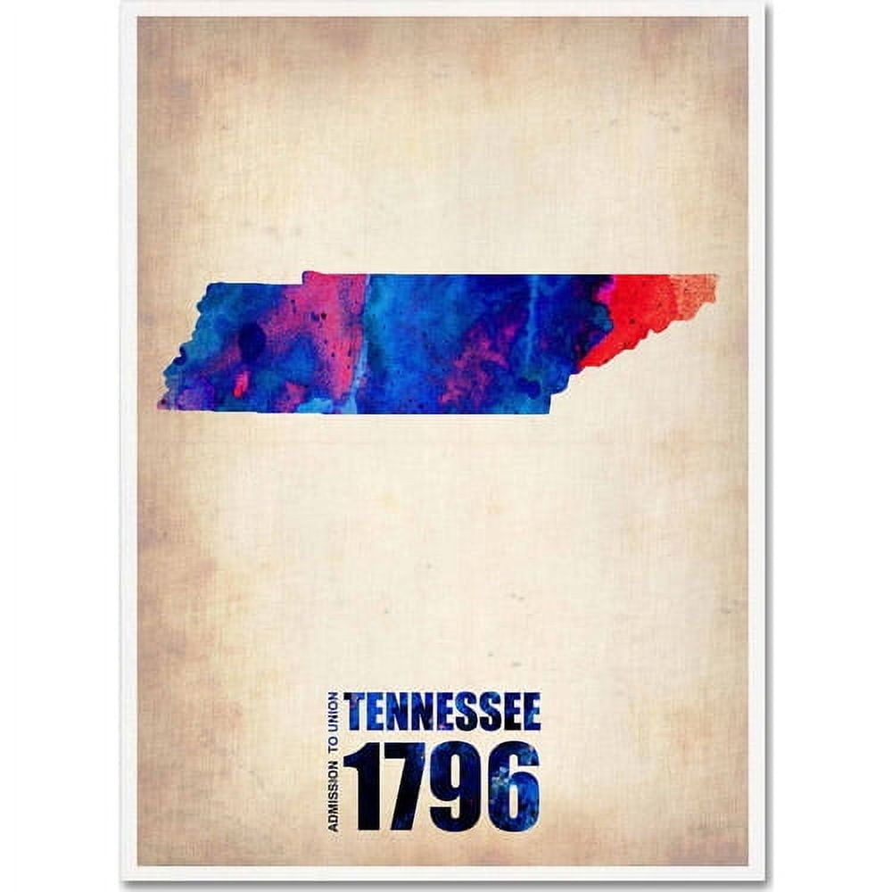 Trademark Fine Art Naxart Tennessee Watercolor Map Canvas Wall Art - 35x47