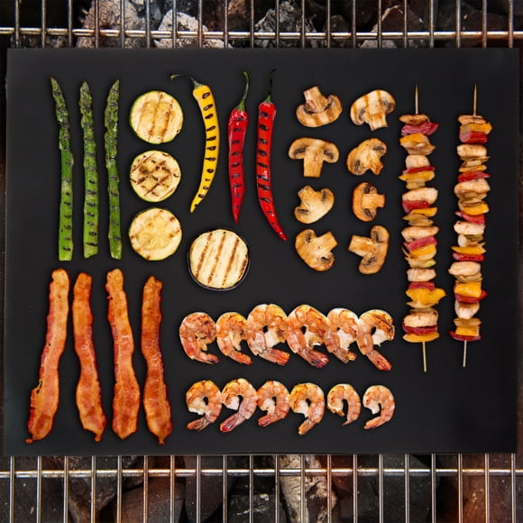 Classic Cuisine Set of 2 FDA Approved Double-Sided BBQ Grill Mats, Black