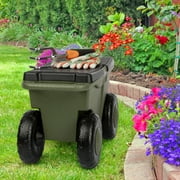 Pure Garden Rolling Garden Cart with Seat - Storage with Tool Tray (Green)