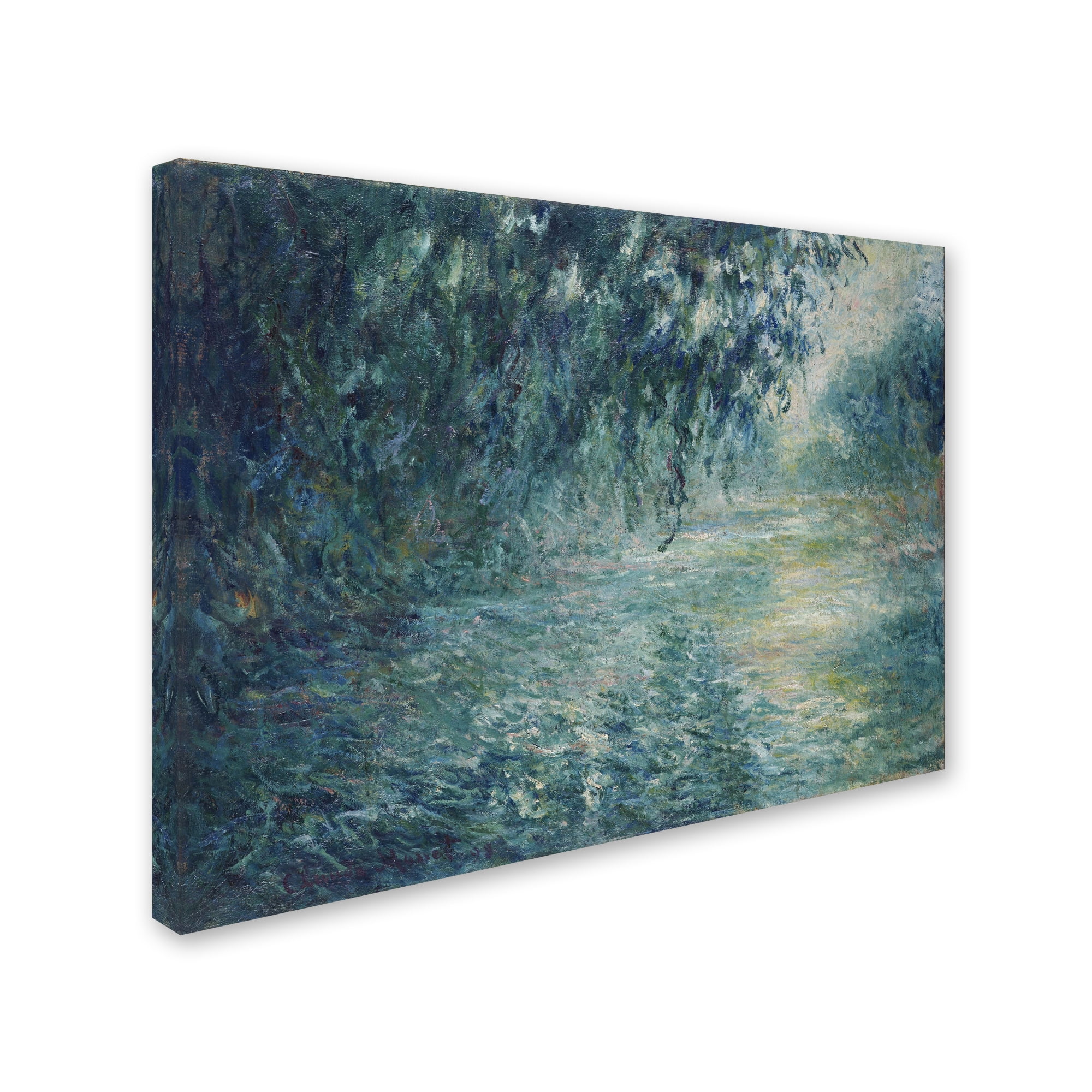 Claude Monet 'Morning On The Seine' Blue and Green Canvas Print