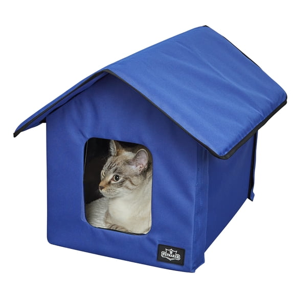 PETMAKER Heated Cat House with Heating Pad and Sherpa Cover (Blue)