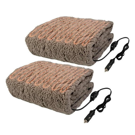 Stalwart Heated Blanket 2-Pack - 12V Car Blankets for Travel, Gray