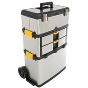 Portable Tool Box with Wheels ? Stainless-Steel Stackable 3-Part Tool Chest ? Extendable Handle and Tough Latches on the Mobile Tool Box by Stalwart