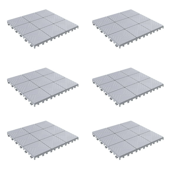 Pure Garden 6-Pack Polypropylene Interlocking Deck Tiles for Outdoors, Gray