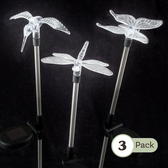 Pure Garden 3-Pack of Butterfly, Dragonfly and Hummingbird Solar Lights