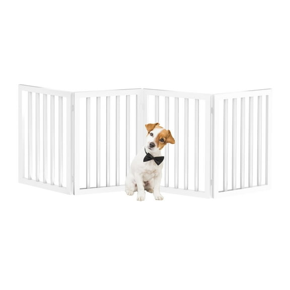 PETMAKER Indoor Peet Gate 4-Panel 73x24 inch Freestanding Pet Barrier for Stairs, Doorways & Hallways Foldable Wooden Pet Fence for Small Dogs, Puppies & Cats No Installation, Portable (White )