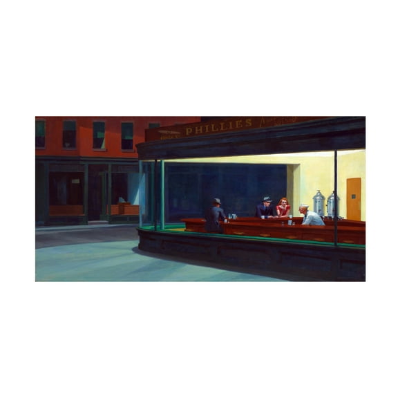 Trademark Fine Art Edward Hopper Nighthawks Canvas Wall Art - 16x32