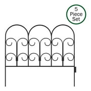 Pure Garden Set of 5 Decorative Interlocking Metal Garden Fencing (Black)