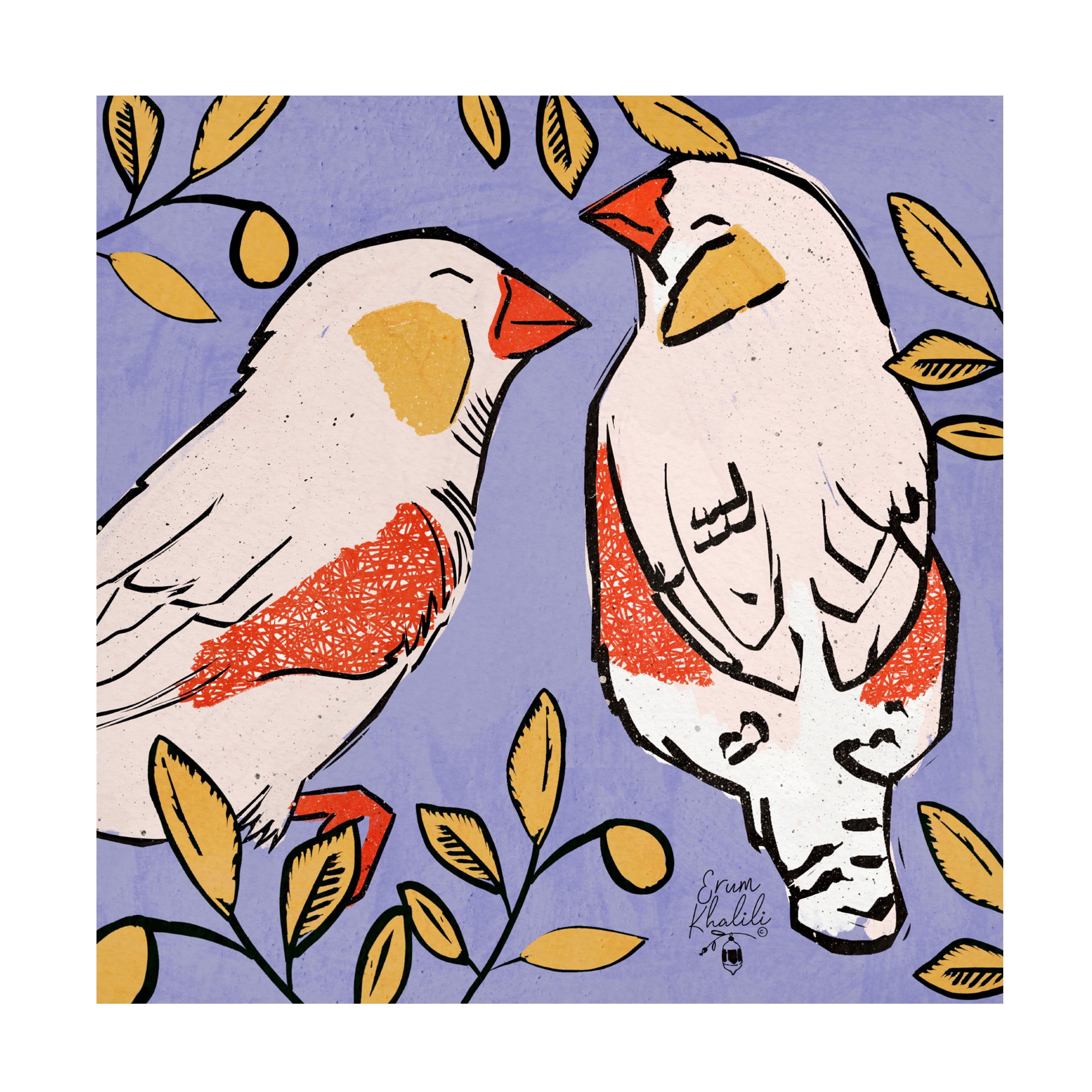 Erum Khalili 'Finch Love Birds Purple Background 2' Canvas Art