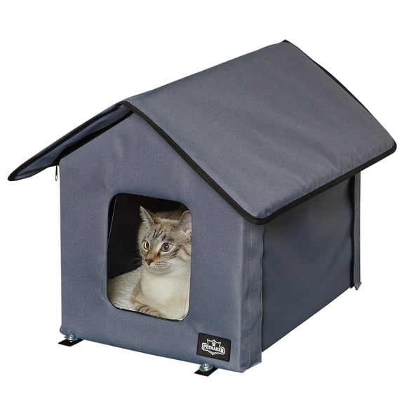 PETMAKER Heated Cat House with Heating Pad and Sherpa Cover (Gray)