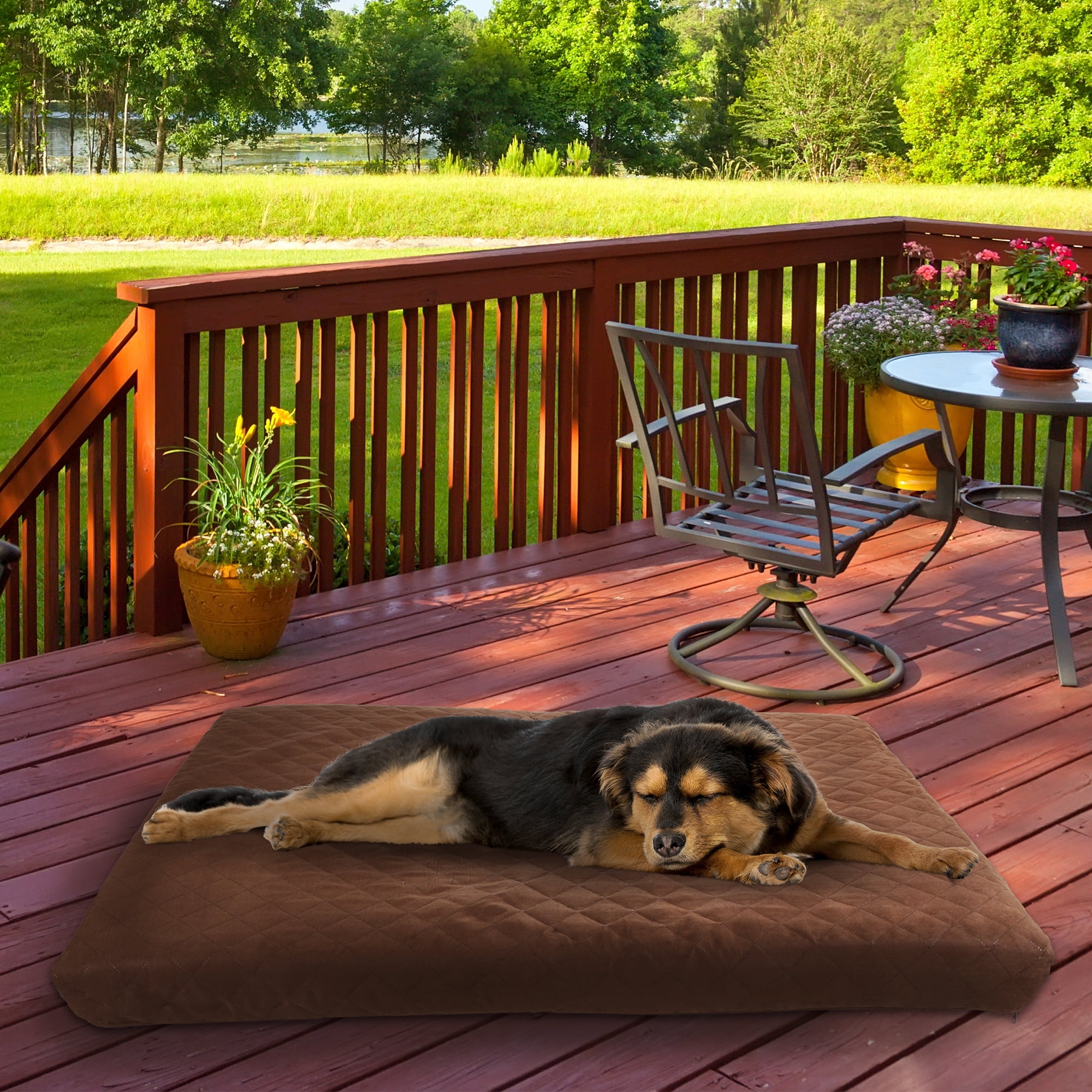 Waterproof Memory Foam Pet Bed- Indoor/Outdoor Dog Bed with Water Resistant Non Slip Bottom and Removeable Washable Cover, 44 x 35 by PETMAKER -Brown