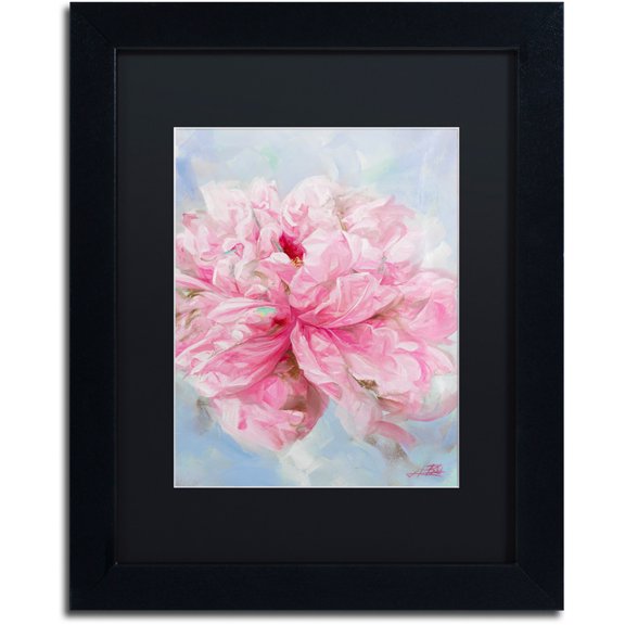 Li Bo 'Pink Peonie II' Black Matted Framed Art