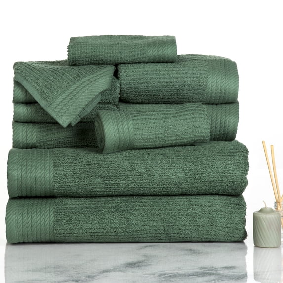 SH Ribbed Cotton 10 Piece Towel Set - Green