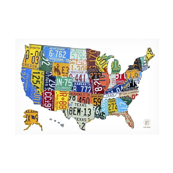Trademark Fine Art Design Turnpike License Plate Map USA 2 Canvas Wall Art - 30x47
