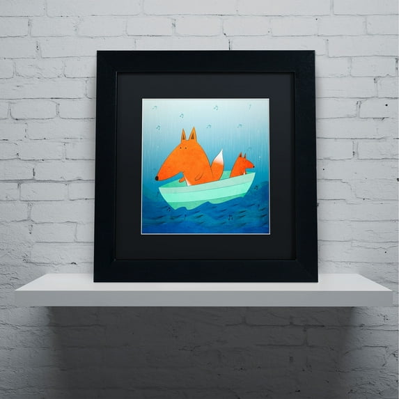 Carla Martell 'Fox in a Boat' Black Matted Framed Art