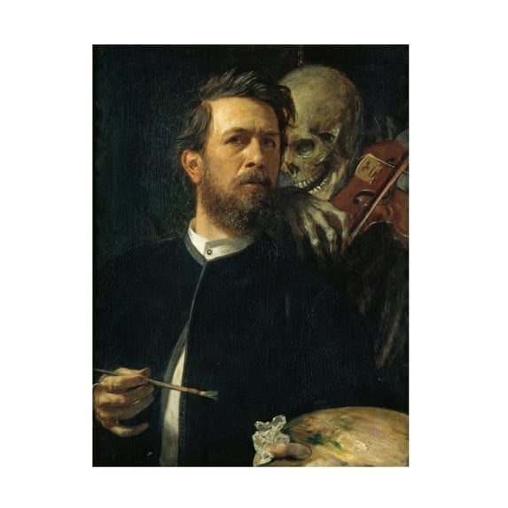 Trademark Fine Art Arnold Bocklin Self portrait with skeleton Canvas Wall Art - 14x19