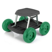 Pure Garden Gardening Stool - Rolling Garden Seat (Black and Green)