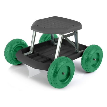Pure Garden Gardening Stool - Rolling Garden Seat (Black and Green)