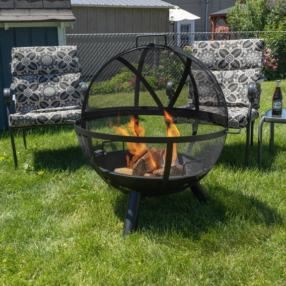 Pure Garden 30 Outdoor Fire Pit - Sphere Firepit with Grill for BBQ