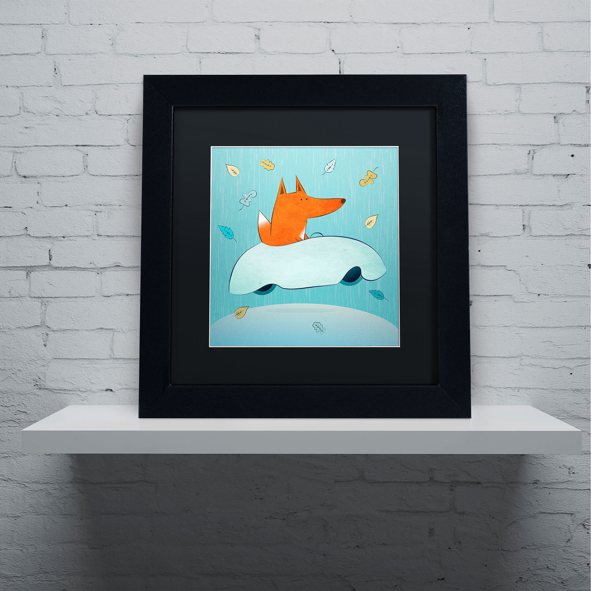 Carla Martell 'Fox in Car' Black Matted Framed Art