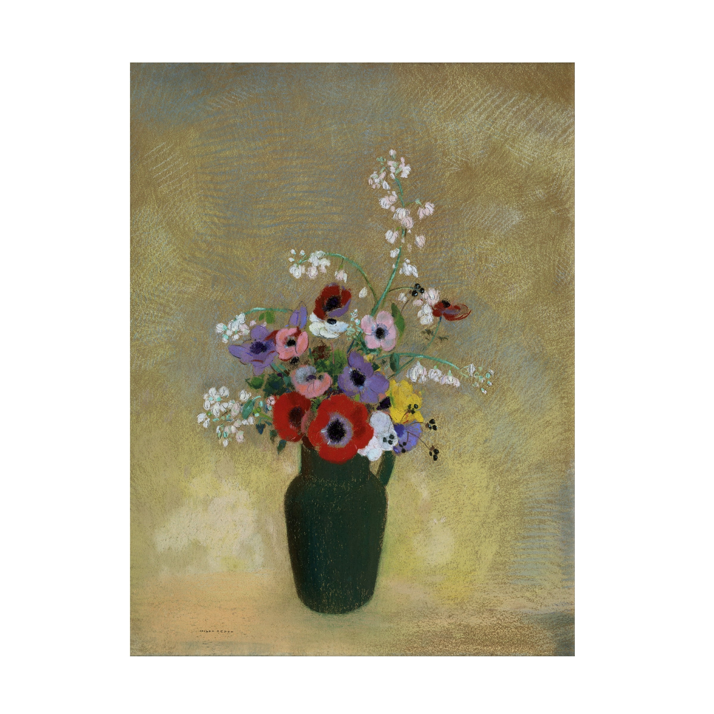 Odilon Redon 'Large Green Vase With Mixed Flowers' Canvas Art