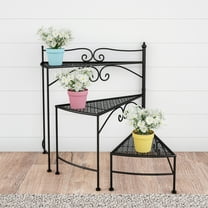 Plant Stand '? 3-Tier Indoor or Outdoor Folding Spiral Stairs Wrought Iron Metal Home and