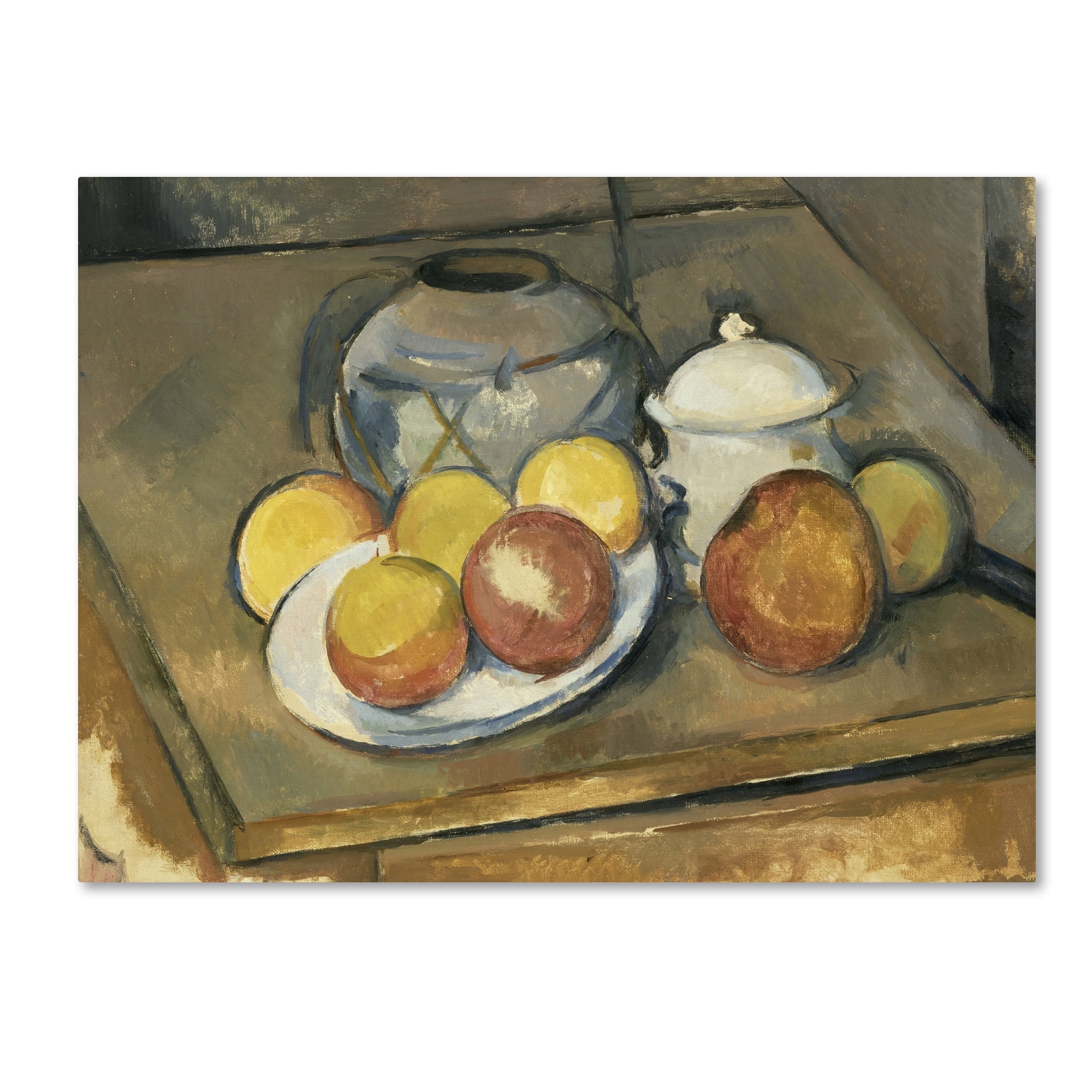 Cezanne 'Strawtrimmed Vase Sugar Bowl And Apples' Canvas Art