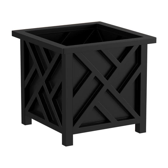 Pure Garden Outdoor Lattice Planter Box - 14.75-Inch Plant Pot, Black