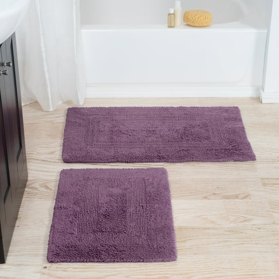 Somerset Home 2-Piece Bathroom Rugs Set - Machine Washable Cotton Bathroom Mat Set for Washroom, Kitchen, or Laundry Room (Eggplant)