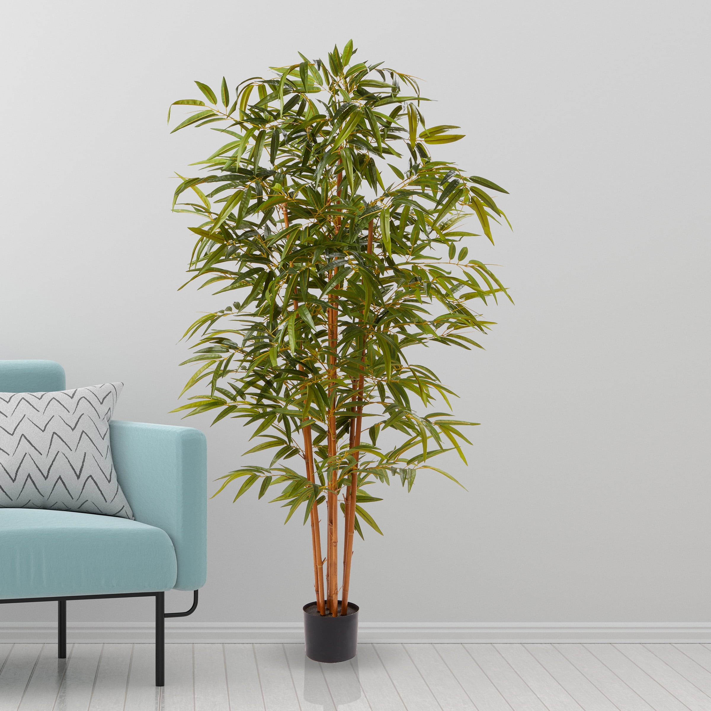 6-Foot Tall Green Bamboo Faux Floor Plant in Black Pot
