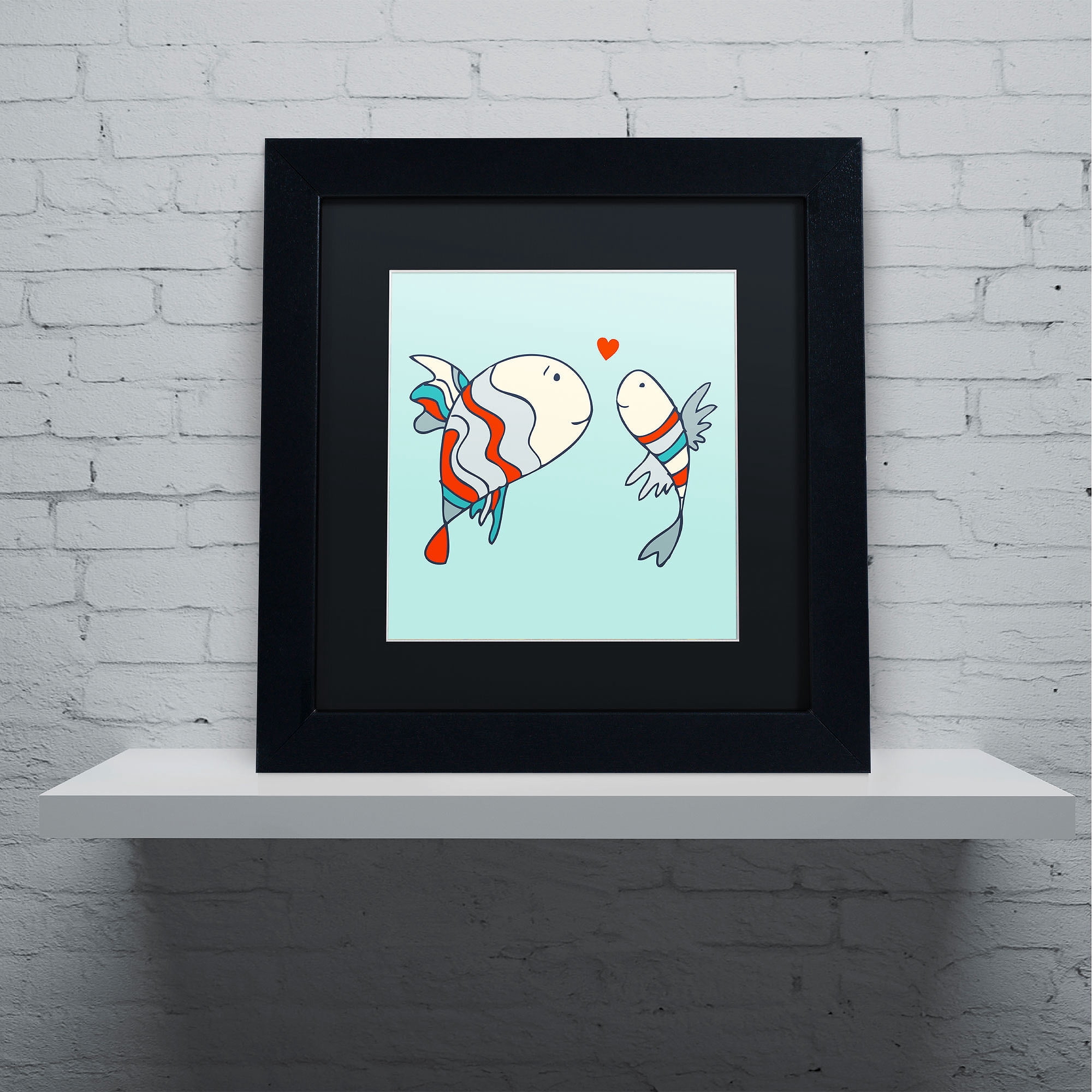 Carla Martell 'Two Little Love Fish' Black Matted Framed Art