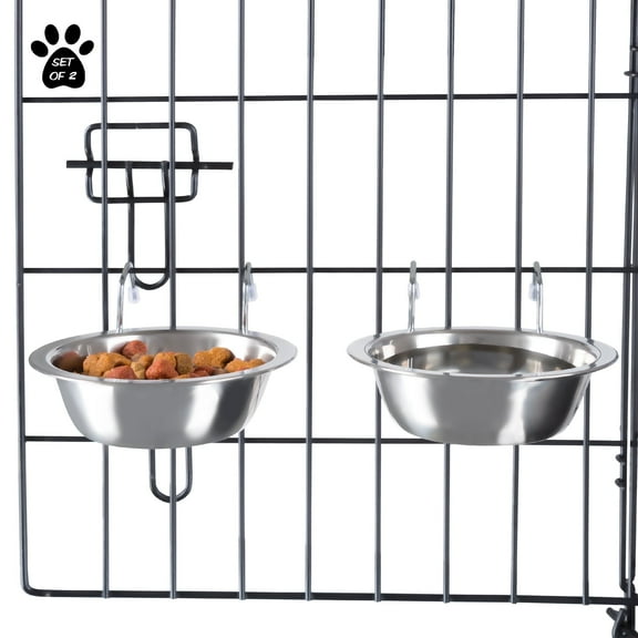 PETMAKER Set of 2 Stainless-Steel Hanging Dog Bowls - 8oz Each