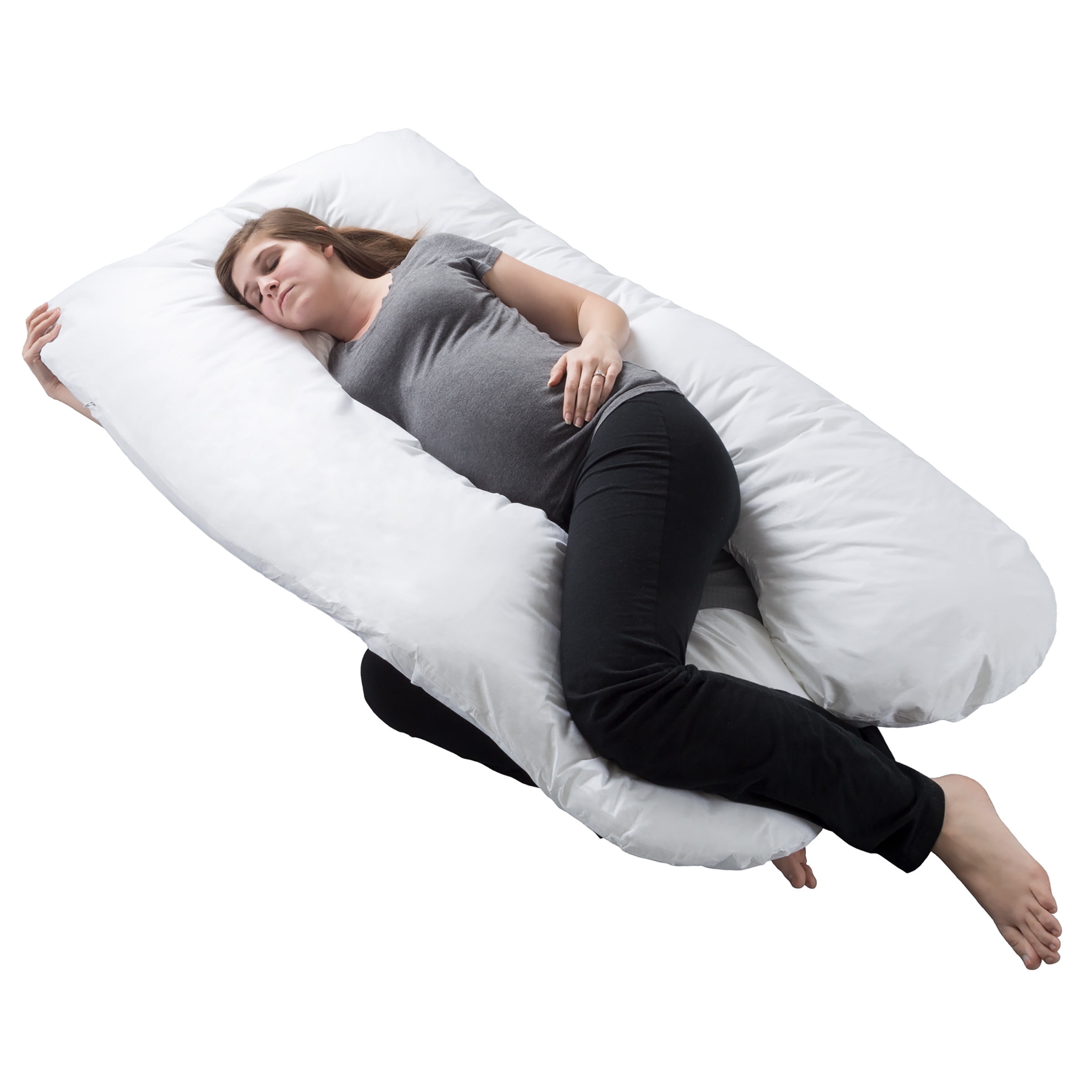 Lavish Home Pregnancy Pillow - U-Shaped Full Body Pillow for Pregnant Women with Removable Cover (White)
