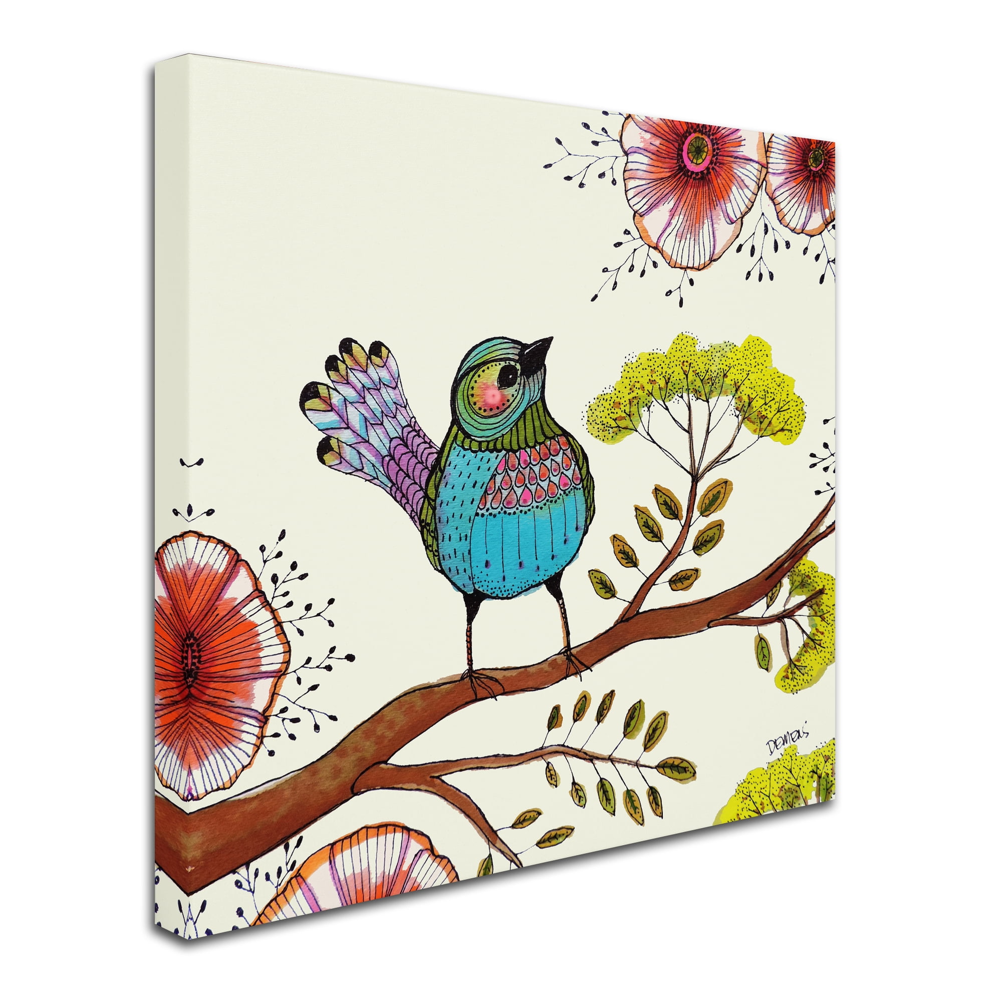 Colorful Bird and Flowers Framed Canvas Art