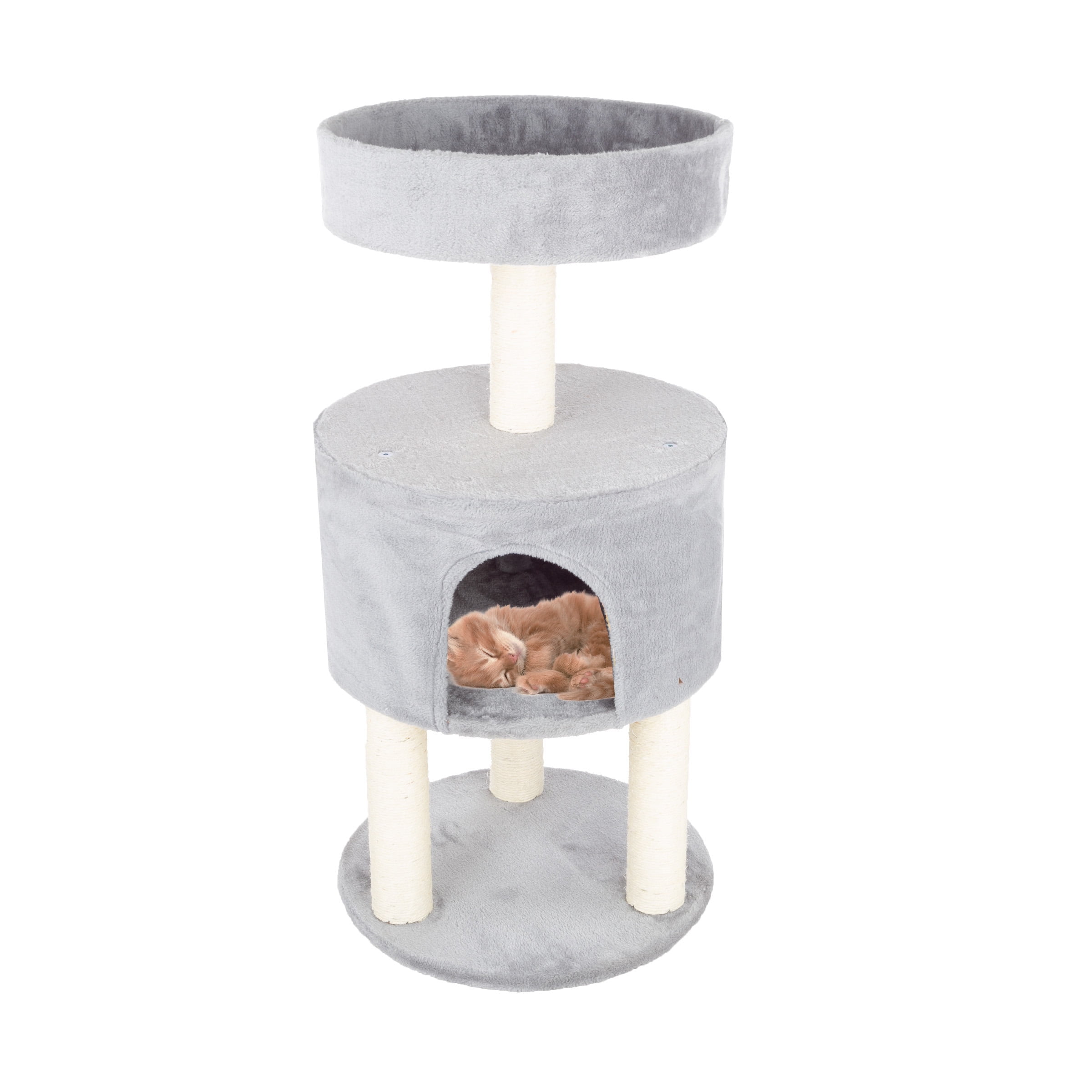 Gray Sisal Rope Cat Condo with Overhead Balcony