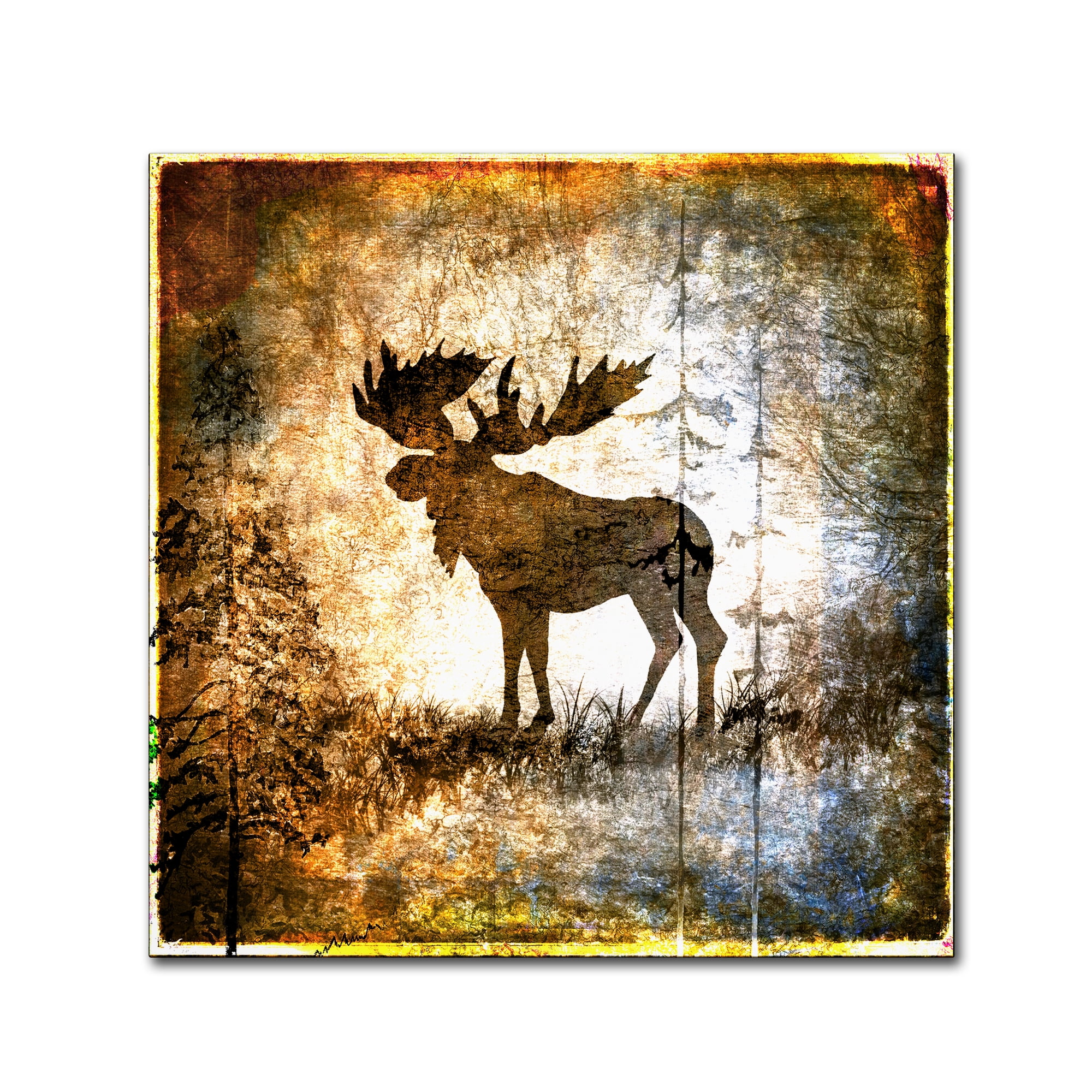 High Country Moose Brown Silhouette Canvas Art with Floater Frame