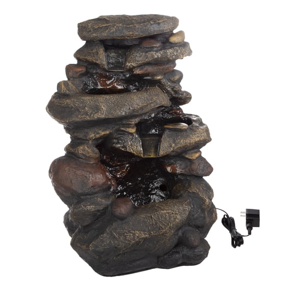 Pure Garden 3-Tier Outdoor Water Fountain with Lights - 25.5 LED Fountain