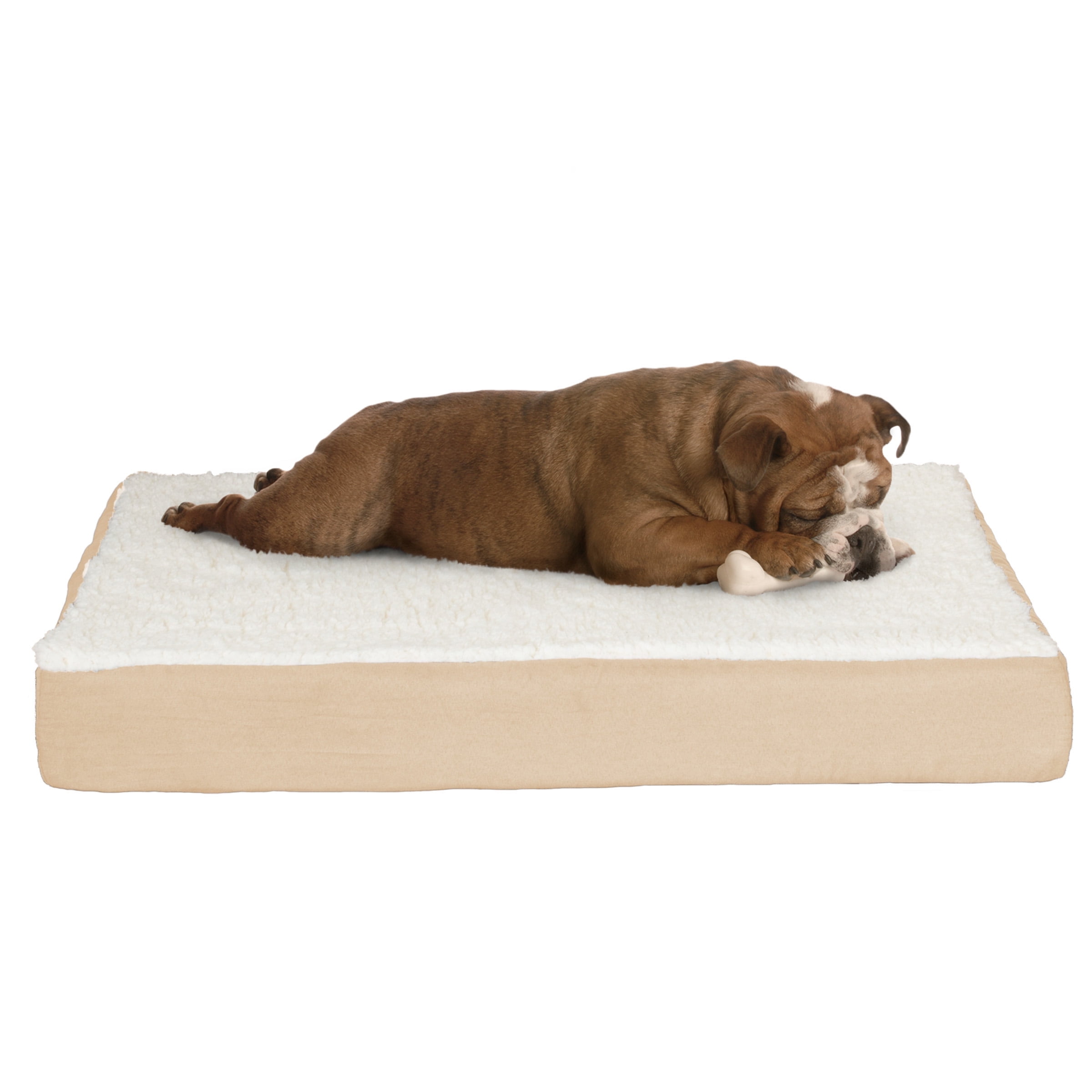 PETMAKER 30x20.5 Orthopedic Dog Bed with Memory Foam and Sherpa Cover, Tan