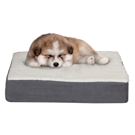 PETMAKER 20x15 Orthopedic Dog Bed with Memory Foam and Sherpa Cover, Gray