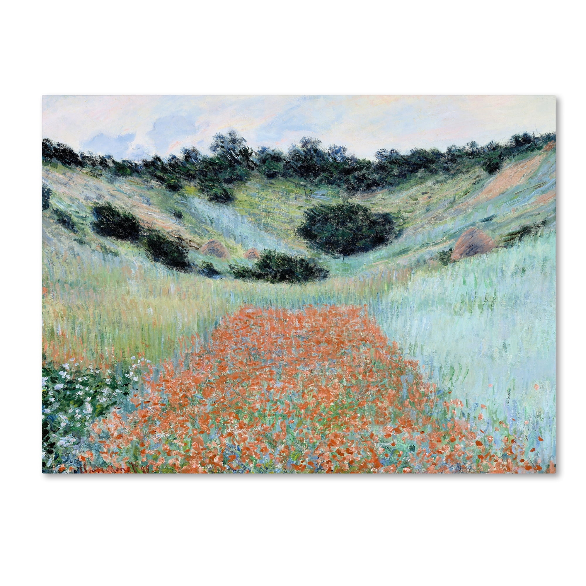 Monet Poppy Field Landscape Framed Canvas Art 14 x 19