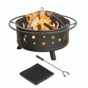 Pure Garden 32-Inch Outdoor Wood Burning Fire Pit with PVC Cover (Black)