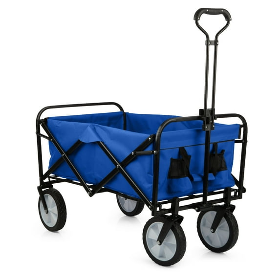 Pure Garden Collapsible Wagon - Grocery, Beach, or Garden Cart, Blue